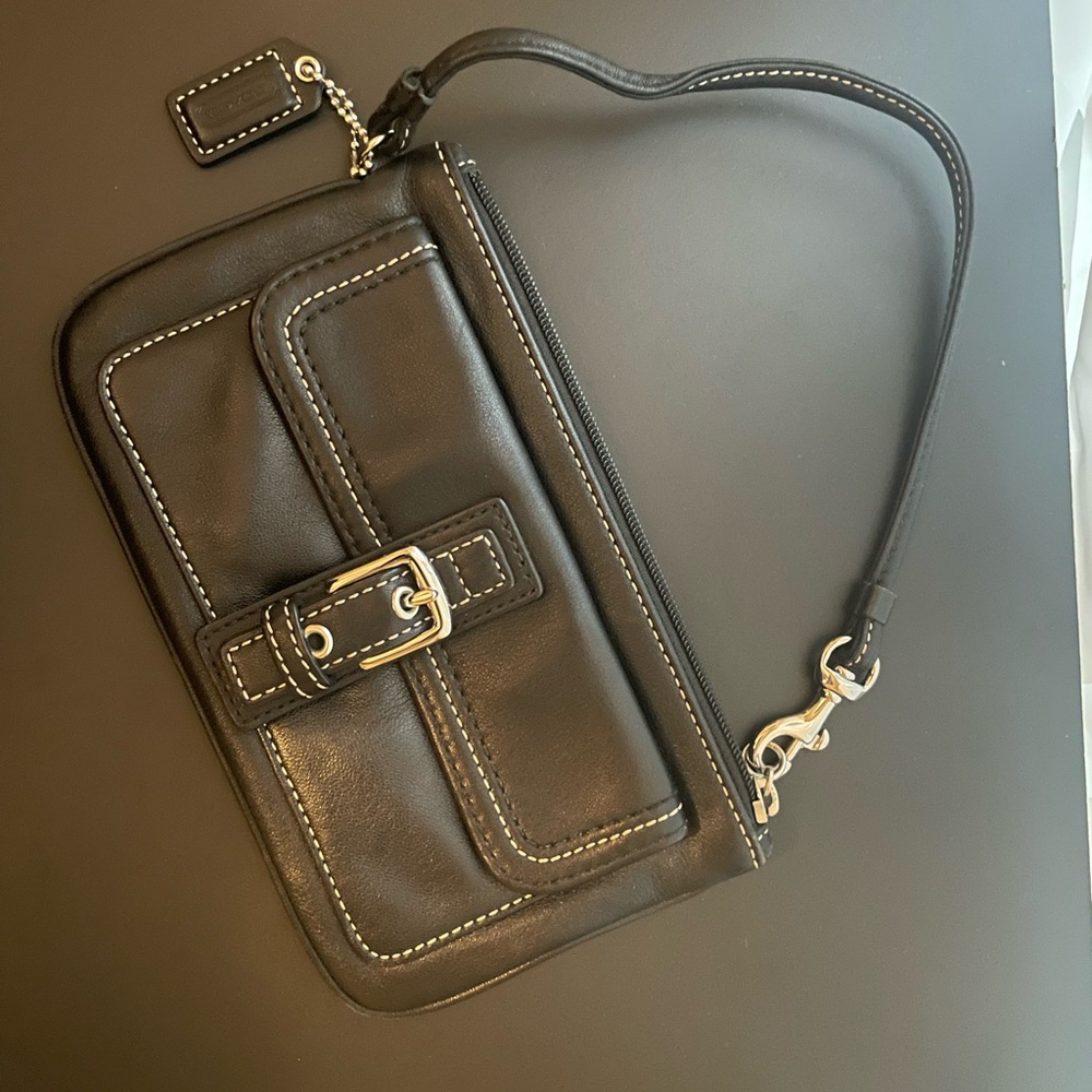 Coach black leather wristlet